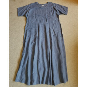 VINTAGE Y2K Womens Dress-BETSYS-blue linen shift oversized boho lagenlook maxi-M